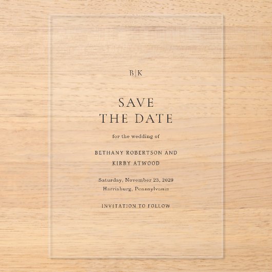 Elegant Classic Wedding Save the Date Acryl Uitnodigingen (Voorkant)
