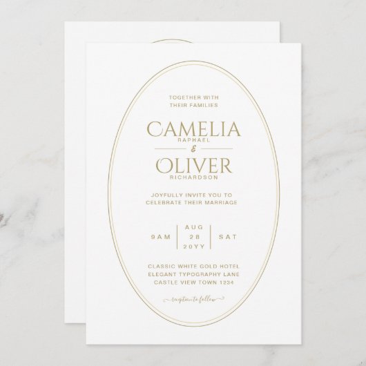 Elegant Classic White Gold MONOCHROME Weddenschap Kaart (Voorkant / Achterkant)