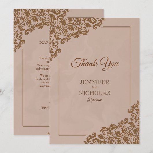 Elegant Classic with Floral Ornaments for Wedding Bedankkaart (Voorkant / Achterkant)