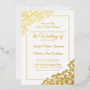 Elegant Classic with Floral Ornaments for Wedding Folie Uitnodiging