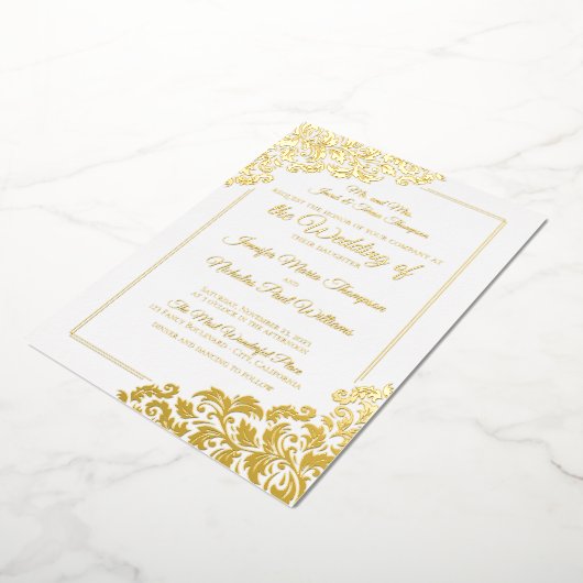 Elegant Classic with Floral Ornaments for Wedding Folie Uitnodiging (Gedraaid)