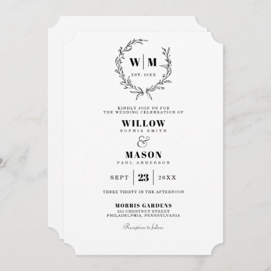 Elegant Classic Wreater Monogram Wedding Invitatio Kaart (Voorkant / Achterkant)