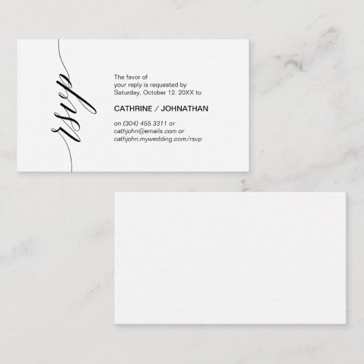Elegant Classic, zwart Script, party RSVP Informatiekaartje (Voorkant / Achterkant)