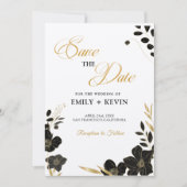 Elegant Classic Zwart-wit, Bloemen, Foto Save The Date (Voorkant)