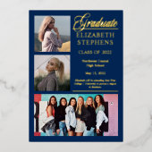 Elegant Classy 3 Foto Afstuderen Afstuderen blauw Folie Uitnodiging (Voorkant)