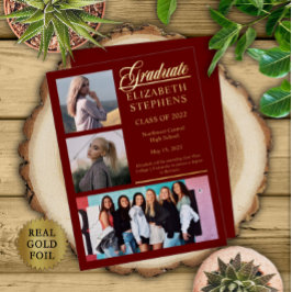 Elegant Classy 3 Foto Afstuderen Maroon Afstuderen Folie Uitnodiging