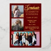 Elegant Classy 3 Foto Afstuderen Maroon Afstuderen Folie Uitnodiging (Voorkant)