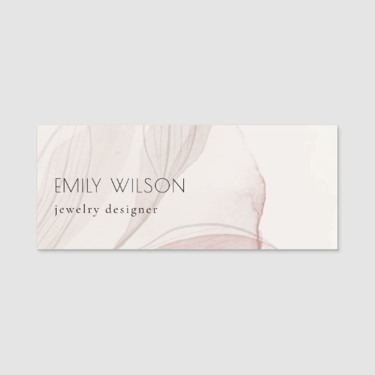 Elegant Classy Abstract Blush Waterverf Foliage Naamplaatje (Voorkant)