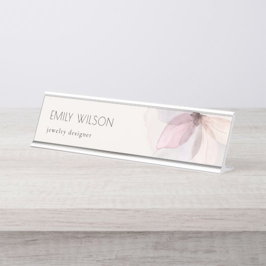 Elegant Classy Abstracte Blush Waterverf Floral Bureau Naambordje (Voorkant)