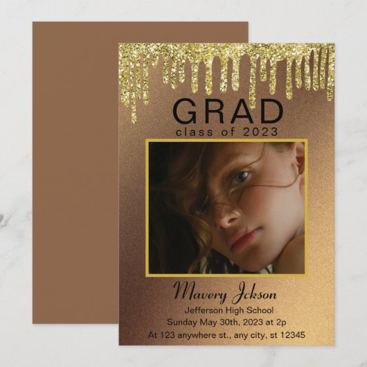 Elegant Classy Afstuderen Golden glitter 1 foto's Kaart (Voorkant / Achterkant)