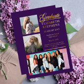 Elegant Classy Afstuderen Paarse Afstuderen 3 Foto Folie Uitnodiging