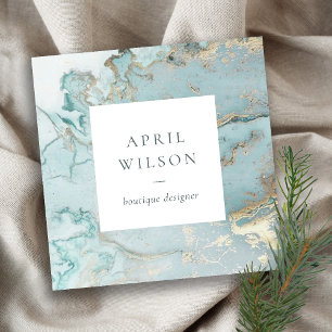 ELEGANT CLASSY AQUA DUSKY BLUE GOLD AGATE GEODE SQ VIERKANTE VISITEKAARTJE