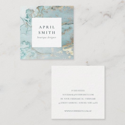 ELEGANT CLASSY AQUA DUSKY BLUE GOLD AGATE GEODE VIERKANTE VISITEKAARTJE (Voorkant / Achterkant)