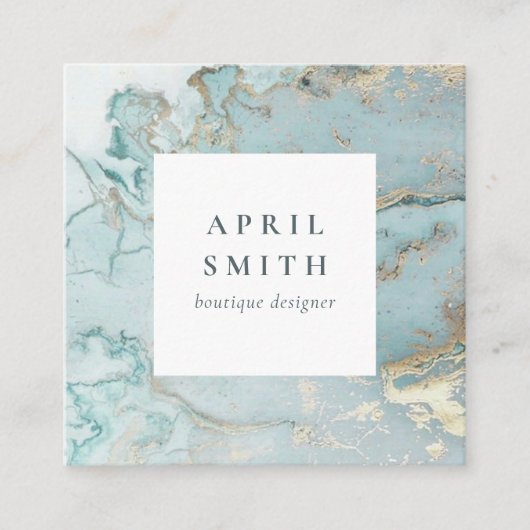 ELEGANT CLASSY AQUA DUSKY BLUE GOLD AGATE GEODE VIERKANTE VISITEKAARTJE (Voorkant)