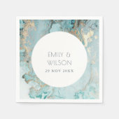 ELEGANT CLASSY AQUA DUSKY BLUE GOLD AGATE WEDDING SERVET (Voorkant)