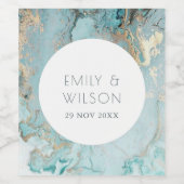 ELEGANT CLASSY AQUA DUSKY BLUE GOLD AGATE WEDDING WIJN ETIKET (Enkel label)