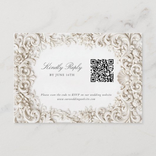 Elegant Classy Baroque Frame RSVP with QR Code Informatiekaartje (Voorkant)