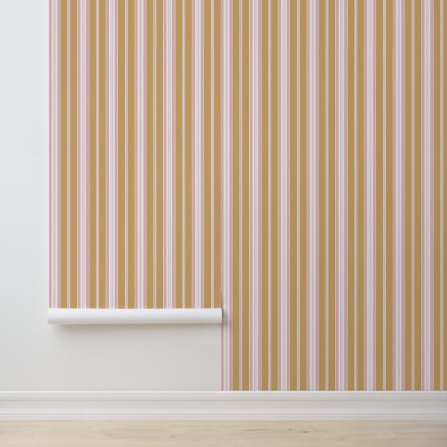 Elegant Classy Beige Bruin Roze Strepen Behang (Applicatie)