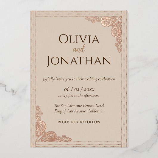 Elegant Classy Beige Wedding Folie Uitnodiging (Voorkant)