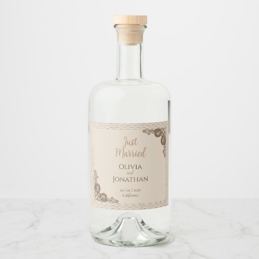 Elegant Classy Beige  Wedding Likeurfles Etiket (Voorkant)