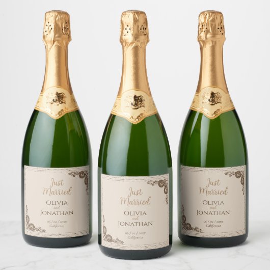 Elegant Classy Beige Wedding Sparkling Wijnetiket (Flessen)