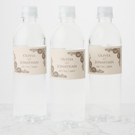 Elegant Classy Beige Wedding Waterfles Etiket