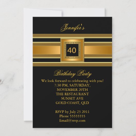 Elegant Classy Birthday Party Elegant Gold Black Kaart (Voorkant)