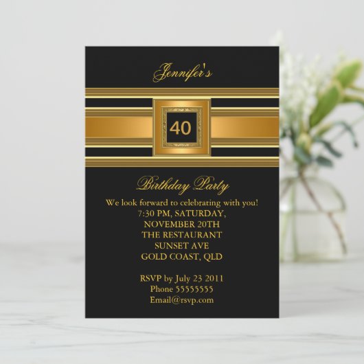 Elegant Classy Birthday Party Elegant Gold Black Kaart (Staand voorkant)