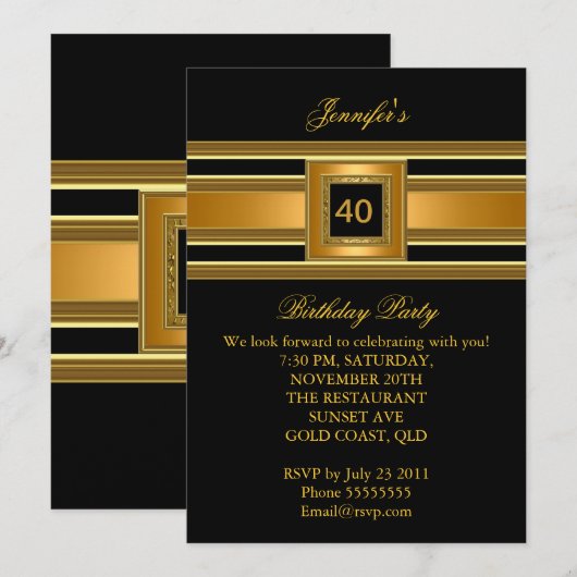 Elegant Classy Birthday Party Elegant Gold Black Kaart (Voorkant / Achterkant)