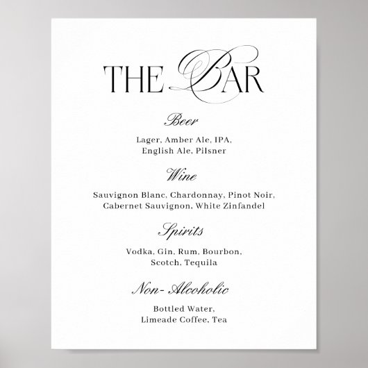 Elegant Classy Black and White Wedding Bar Poster (Voorkant)
