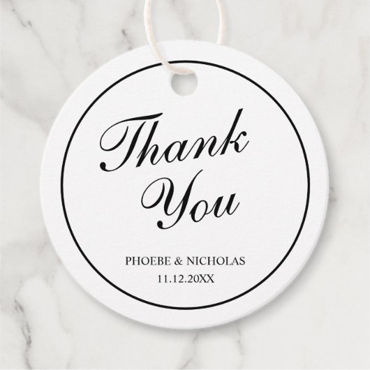 Elegant Classy Black and White Wedding Hartelijk d Bedankjes Labels (Voorkant)