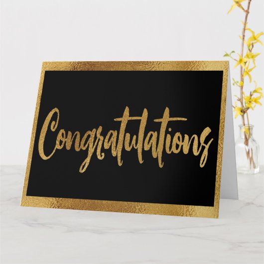 Elegant Classy Black en Faux Gold Gefeliciteerd Kaart (Gele Bloem)