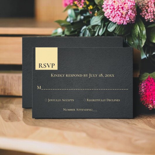 Elegant Classy Black en Gold Modern Chic Wedding RSVP Kaartje