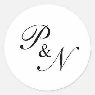 Elegant Classy Black en White Monogram Wedding Ronde Sticker