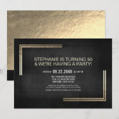 Elegant Classy Black/Gold Birthday Party Kaart (Voorkant / Achterkant)