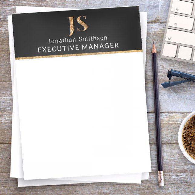 Elegant Classy Black & Gold-gepersonaliseerd monog Briefhoofd (Creator heeft geüpload)