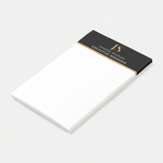 Elegant Classy Black & Gold-gepersonaliseerd monog Post-it® Notes (Schuin)