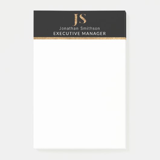 Elegant Classy Black & Gold-gepersonaliseerd monog Post-it® Notes (Voorkant)