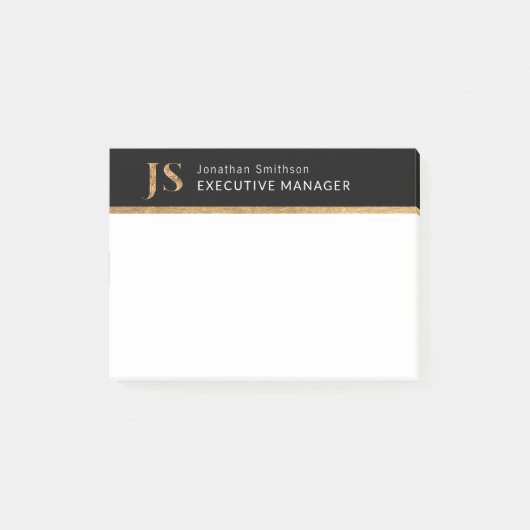 Elegant Classy Black & Gold-gepersonaliseerd monog Post-it® Notes (Voorkant)