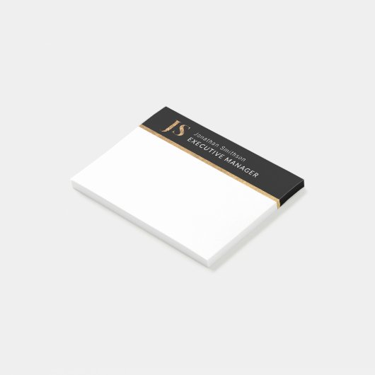 Elegant Classy Black & Gold-gepersonaliseerd monog Post-it® Notes (Schuin)