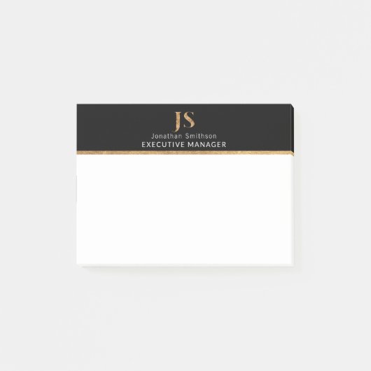 Elegant Classy Black & Gold-gepersonaliseerd monog Post-it® Notes (Voorkant)