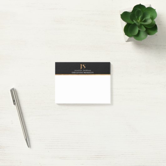 Elegant Classy Black & Gold-gepersonaliseerd monog Post-it® Notes (Kantoor)