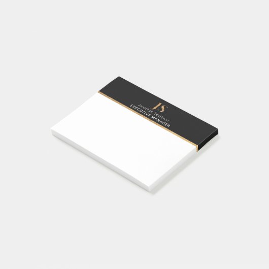 Elegant Classy Black & Gold-gepersonaliseerd monog Post-it® Notes (Schuin)