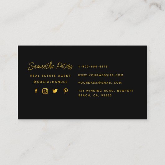 Elegant Classy Black Gold Peacock Real Estate Visitekaartje (Achterkant)