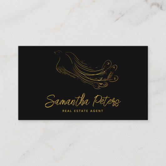Elegant Classy Black Gold Peacock Real Estate Visitekaartje (Voorkant)