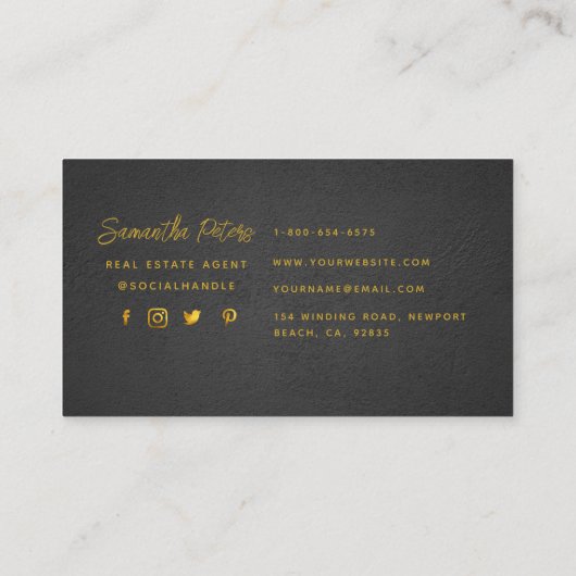 Elegant Classy Black Gold Pineapple Real Estate Visitekaartje (Achterkant)