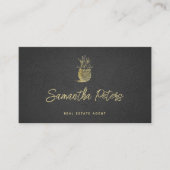 Elegant Classy Black Gold Pineapple Real Estate Visitekaartje (Voorkant)