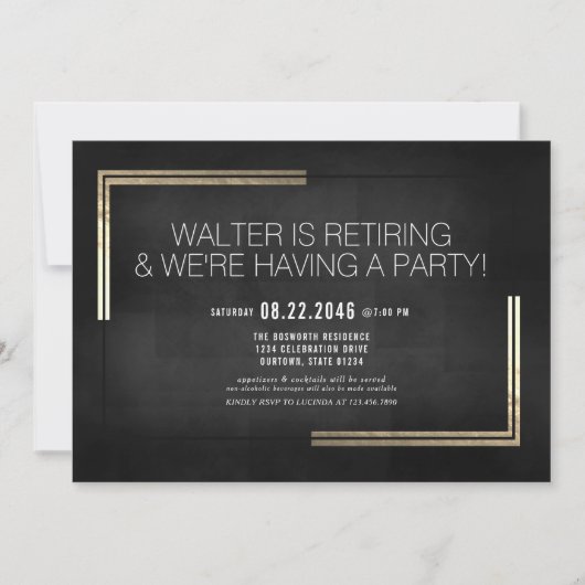 Elegant Classy Black/Gold Retirement Party Kaart (Voorkant)