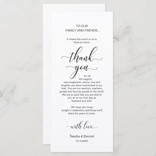 Elegant Classy Black, plaats-instelling bedankt ka Programmakaart (Voorkant / Achterkant)