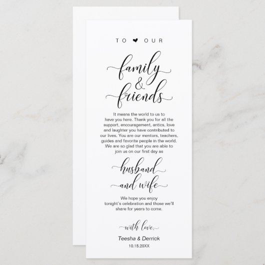 Elegant Classy Black, plaats-instelling bedankt ka Programmakaart (Voorkant / Achterkant)